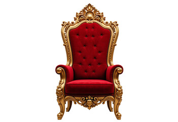 Red and gold luxury armchair isolated on transparent or white background, png