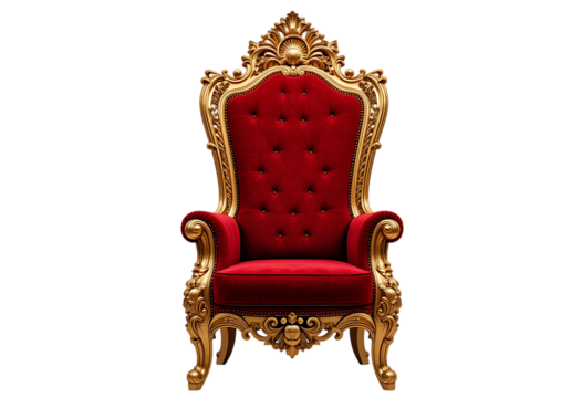 Red and gold luxury armchair isolated on transparent or white background, png