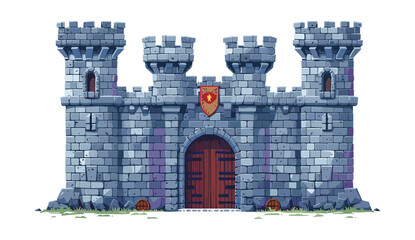 Medieval brick gate, Stone castle wall vector background, old town entrance, wooden ancient door, history gray fortification, RPG royal tower, masonry castle wall, fantasy architecture © aura studio