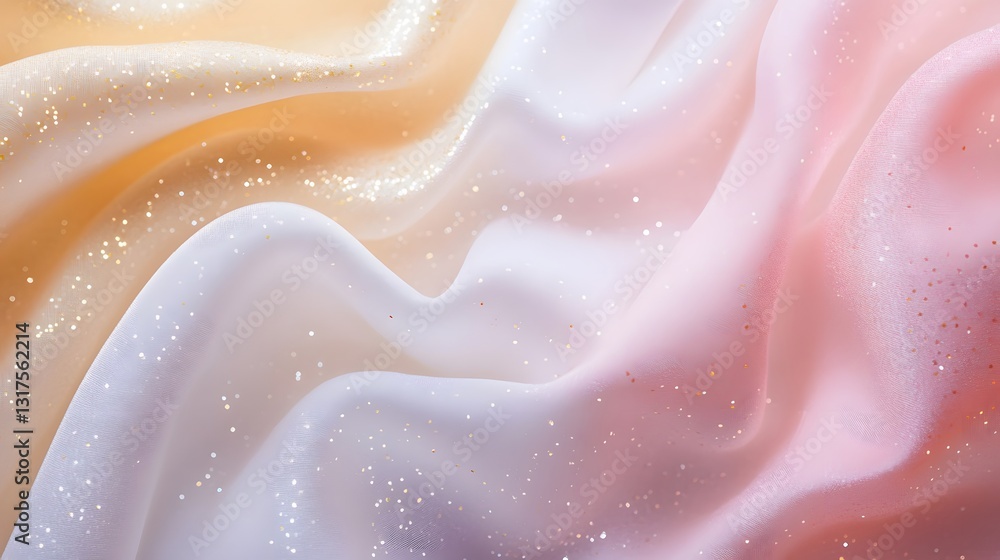 Poster an abstract image of a beautiful satin fabric that has gentle folds and drapes, a gentle color gradi
