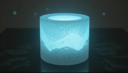 Glowing Blue Cylinder with Abstract Texture and Soft Ambient Light