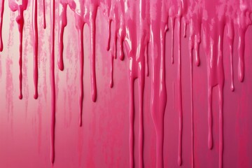 Pink paint dripping on a canvas, creating bold vertical streams against a vibrant gradient background, showcasing a lively abstract art style