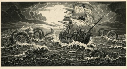 Obraz premium Ship Sailing Through a Stormy Sea