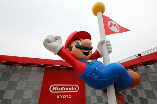 Kyoto, Kyoto Prefecture, Japan - Feb 1, 2025: An outdoor Nintendo sculpture. Nintendo Co., Ltd. is a Japanese multinational video game company headquartered in Kyoto.