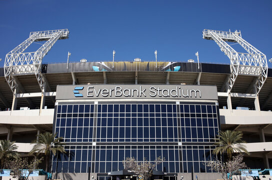 Jacksonville, FL, USA - March 8, 2025: The exterior of Everbank Stadium. EverBank Stadium is an American football stadium in Jacksonville, Florida.