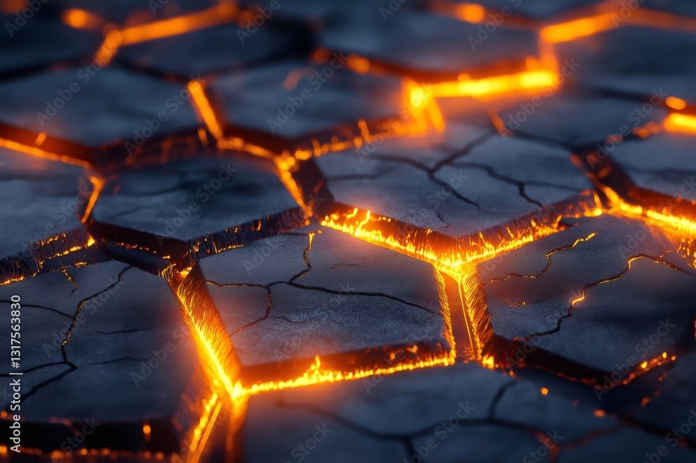 Poster glowing edges forming an hexagonal pattern on a futuristic tessellation resembling a technological f