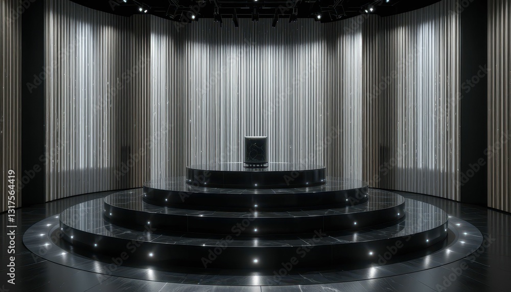 Poster modern stage design with circular platforms and vertical lines