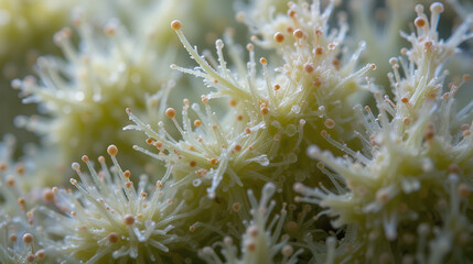 High-detail macro view of filamentous algae cells