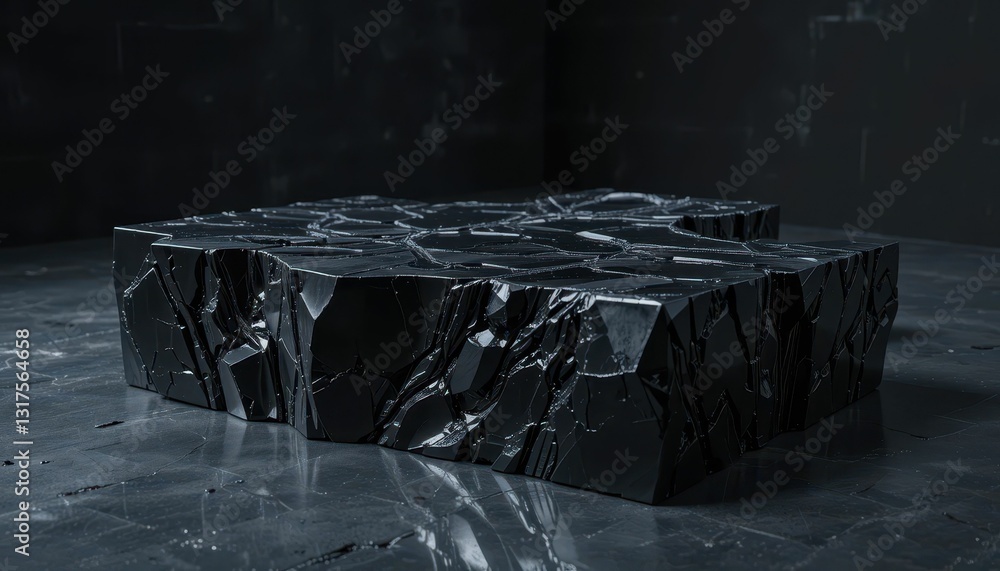 Poster abstract black geometric shape on textured surface in dark setting