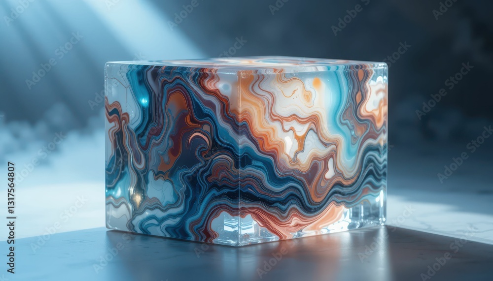 Aufkleber colorful abstract resin cube with flowing patterns and light effects