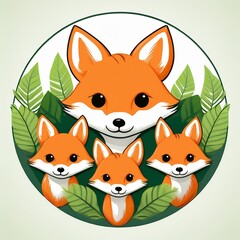 Obraz premium logo badge dessin animaux en groupe, renards mignons en famille en ia