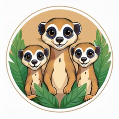 logo badge dessin animaux en groupe, suricates mignons en famille en ia