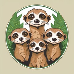 logo badge dessin animaux en groupe, suricates mignons en famille en ia