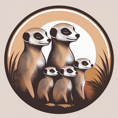 logo badge dessin animaux en groupe, suricates mignons en famille en ia