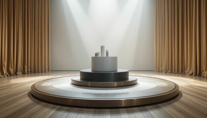 Elegant Stage with Spotlights and Curtains for Product Showcase