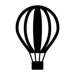 Fototapeta premium black and white silhouette of hot air balloon with vertical stripes and small basket 