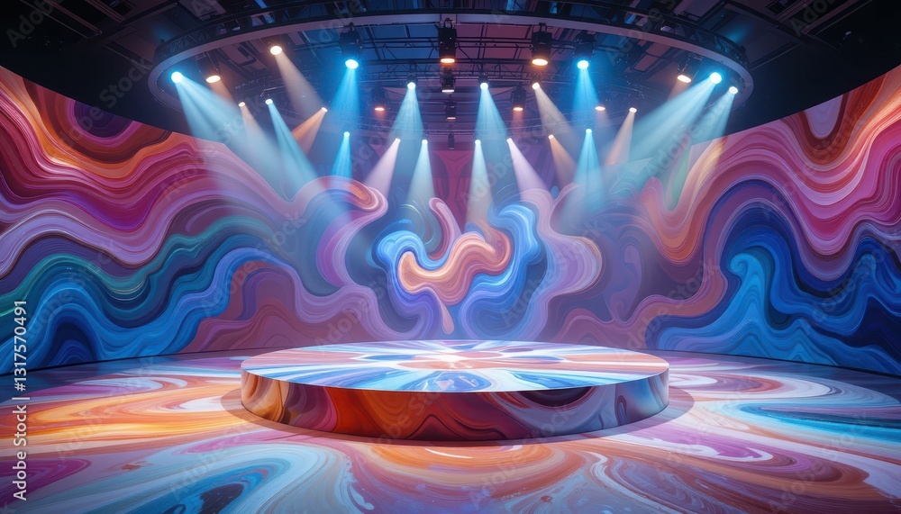 Poster colorful abstract stage design with dynamic light effects and patterns