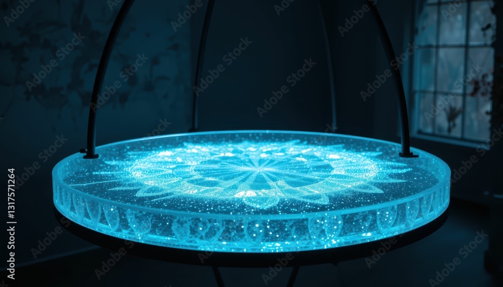 Poster ethereal circular light display with intricate patterns and glow