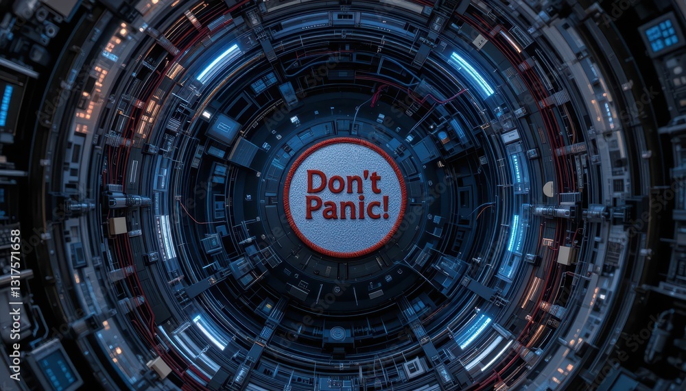 Aufkleber futuristic abstract technology background with don't panic message