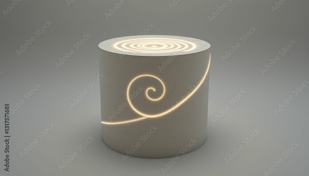 Poster elegant spiral design on minimalistic round table with soft light