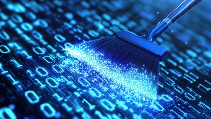 brush erases binary code in blue tones