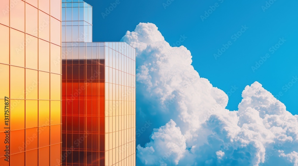 Poster futuristic cityscape with ai holographic weather forecasting and dynamic cloud patterns