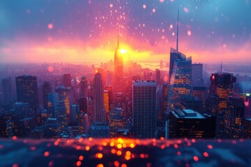 Fototapeta premium Dramatic sunset cityscape vibrant colors urban skyline