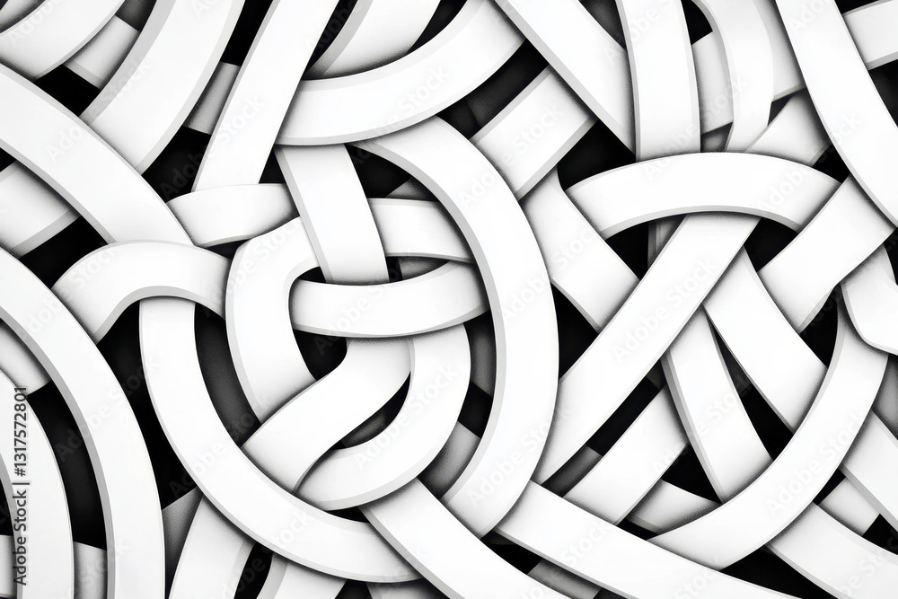Poster abstract white intertwined lines - complex pattern of interwoven white lines creating a dynamic, abs