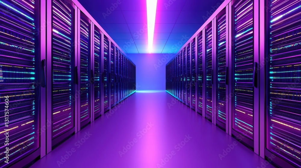 Aufkleber futuristic data center with glowing holographic elements and high-tech server racks