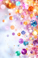 Colorful orbs  glitter float on a soft background  Festive  bright