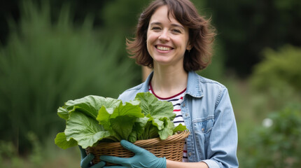 girl with a wicker basket of vegetables 