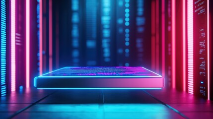 Futuristic Holographic Interface Displaying Floating Financial Market Data in High-Tech Environment