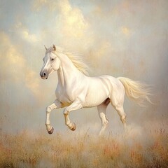 Obraz premium Majestic Watercolor Horse Galloping in Lush Grassy Field