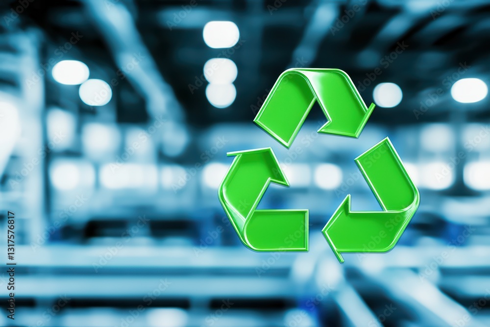 Poster holographic recycling icons floating in a smart environment with blurred background