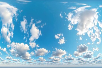 blue clear sky hdri 360 panorama with white clouds with zenith for use in 3d graphics as sky dome or edit drone shot as sky replacement