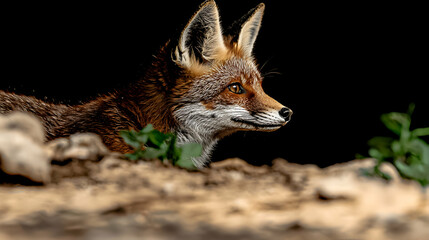 Fototapeta premium A beautiful red fox with attentive gaze and alert expression