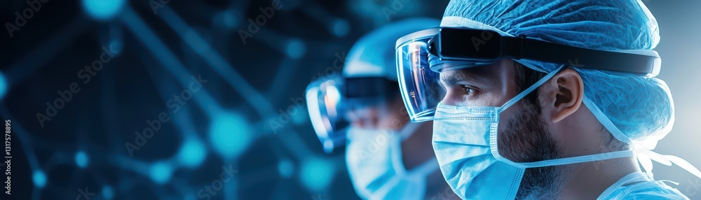 Poster surgeons utilizing real-time holographic guidance technology in a modern operating room