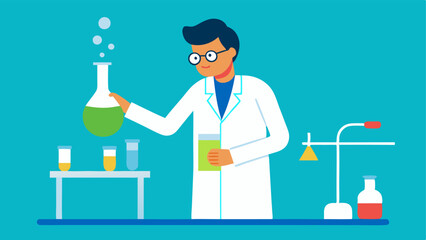 Test Tube Preparation A scientist in a lab coat carefully pouring a liquid solution into a test tube labeled DNA Sample surrounded by various lab equipment.