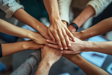 Hands United in Purpose, Strength, and Teamwork, Symbolizing Unity, Collaboration, and Collective Effort in Work