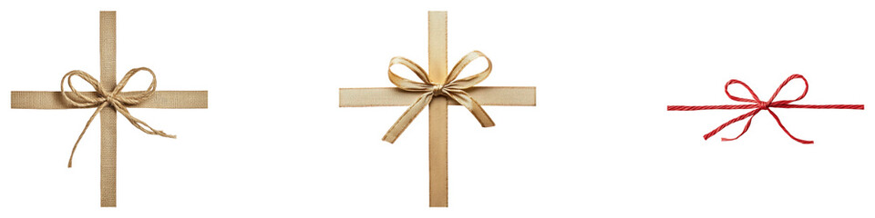 The string tied in a bow for gift box isolated on transparent background. PNG, Set of