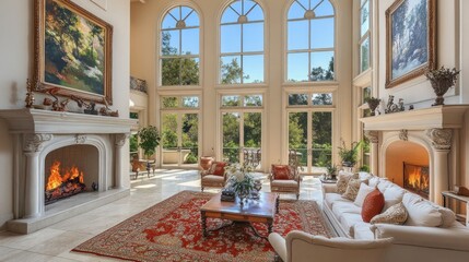 Fototapeta premium Luxurious Living Room with High Ceilings and Elegant Decor