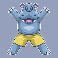 Adorable Cartoon Hippo Mascot – Happy Hippopotamus in Yellow Shorts