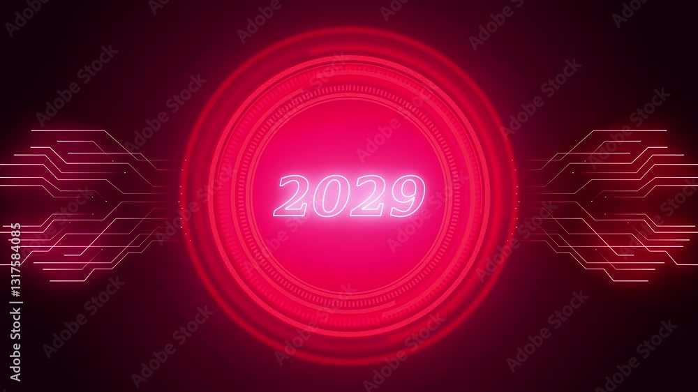 Poster 2029 text with screen effects of technological failures. spectacular screen glitch with various kind
