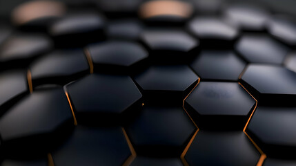 Obraz premium Black hexagonal patterns with gold accents form a textured surface