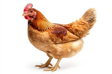Fototapeta premium Chicken, Full body of brown chicken hen standing isolated white background with clipping path, Laying hens farmers concept.