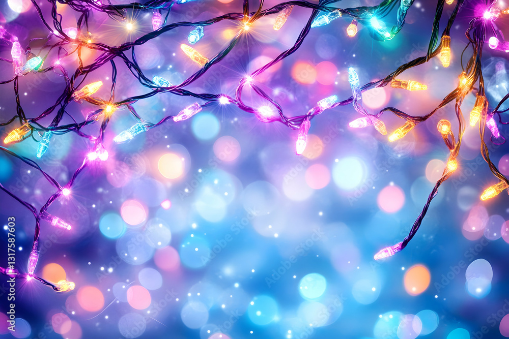 Poster colorful string lights illuminate a bokeh background festive and bright