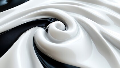 Swirling patterns of white and black glossy flowing substances