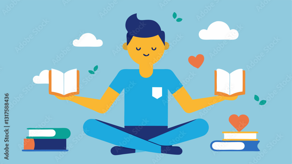 Poster selfcare journey a character engaging in selfcare activities like meditating exercising and reading 