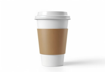 A takeaway coffee cup with a blank sleeve, perfect for branding and logo placement, isolated on white background