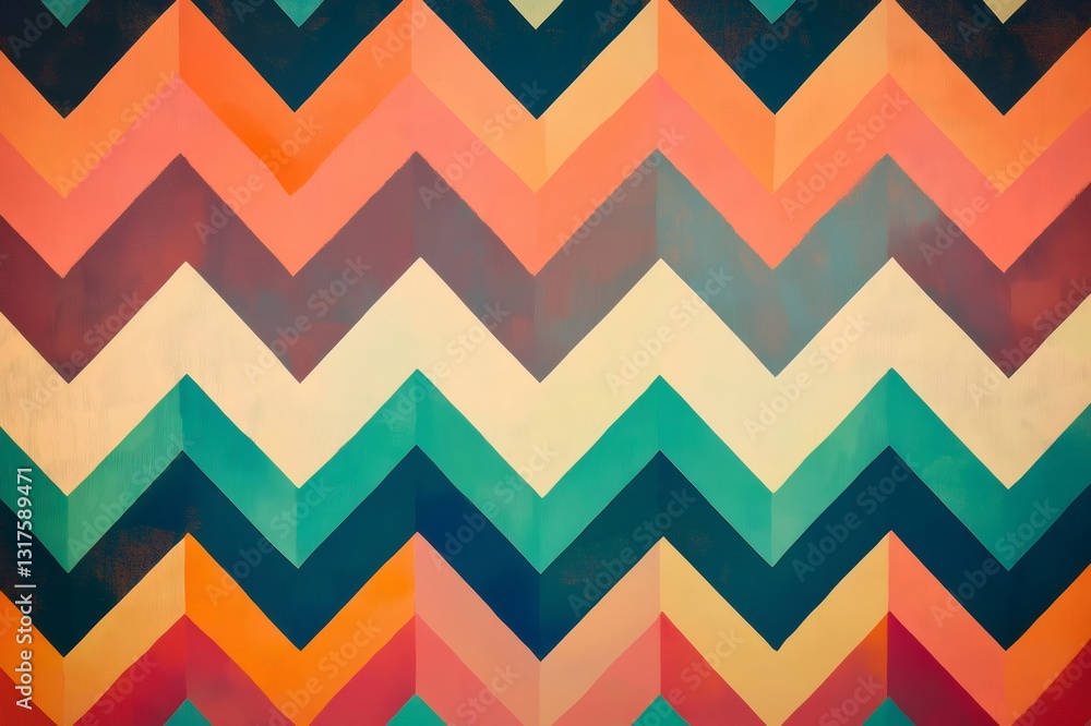 Poster seamless colorful zigzag chevron pattern creating a vintage textured background with grunge effect